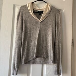 Ralph Lauren Gray V-Neck Sweater with Cream Accent